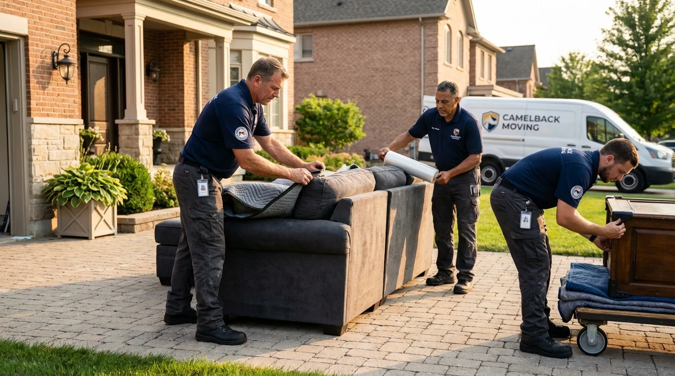 Large estate moving crew wrapping furniture in Milton, MA